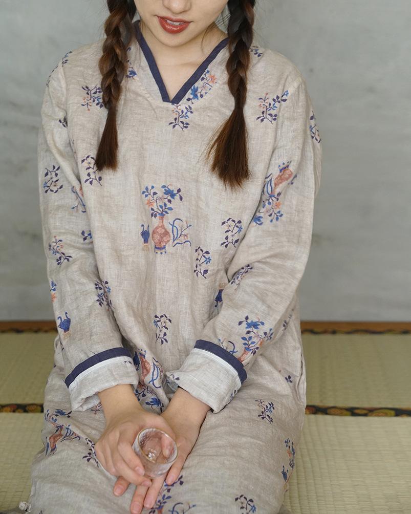 Floral Vase Print Cheongsam Dress