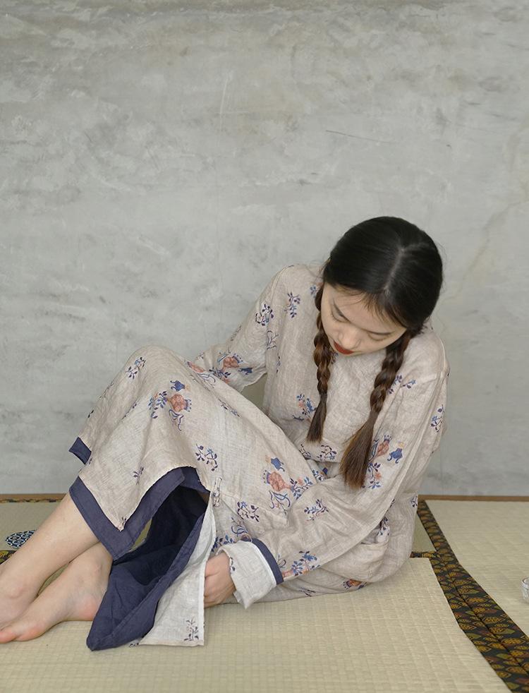 Floral Vase Print Cheongsam Dress