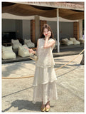 Eleonora Editorial White Lace Tank Top Skirt Qipao Set