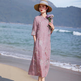 Acacia Ratu Berat Sulam Cheongsam Dress Stand Collar Qipao