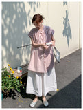 Tender Honed Casual Short Sleeve Shirt Wide Leg Pants Qipao Set