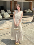 Eleonora Editorial White Lace Tank Top Skirt Qipao Set