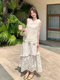 Eleonora Editorial White Lace Tank Top Skirt Qipao Set