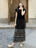 Yasira Shimmering Black Floral Print Cheongsam Top Skirt Qipao Set