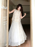 Radiance Butterfly Print Cheongsam Top Skirt Qipao Set