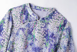 Gaun Cheongsam Qipao Satin Editorial Ramie Bercetak Kerah Diagonal