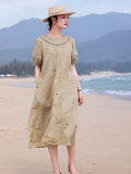 Violetta Iconic Ramie Embroidered Cheongsam Dress Puff Sleeves Qipao