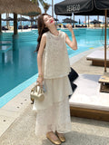 Eleonora Editorial White Lace Tank Top Skirt Qipao Set