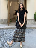 Yasira Shimmering Black Floral Print Cheongsam Top Skirt Qipao Set
