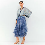 Phantom Blue Mesh Seluar Culottes Cheongsam Qipao