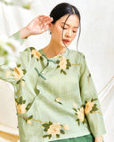 Diagonal Print Ramie Cheongsam Top