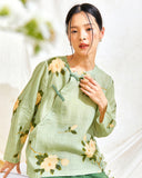 Diagonal Print Ramie Cheongsam Top