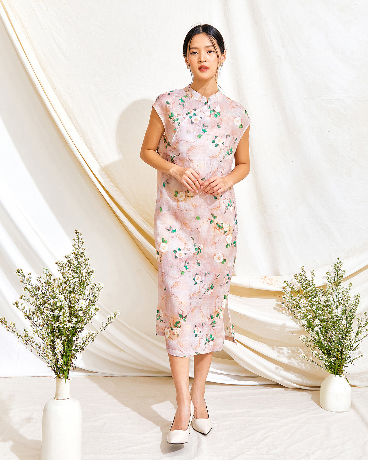 Camellia Cheongsam Dress Short Sleeves – Malaysia Cheongsam