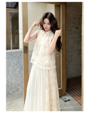 Radiance Butterfly Print Cheongsam Top Skirt Qipao Set