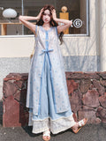 Carnation Charismatic Light Blue Lace Blouse Layered Qipao Set