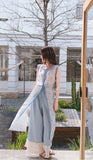Carnation Charismatic Light Blue Lace Blouse Layered Qipao Set