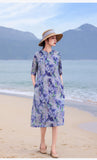 Gaun Cheongsam Qipao Satin Editorial Ramie Bercetak Kerah Diagonal