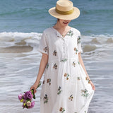 Mirabel Darling Putih Ramie Cheongsam Dress Embroidered Qipao