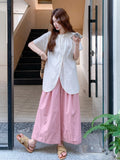 Luxe Unique Embroidered Short Sleeve Cheongsam Top Wide Leg Pants Qipao Set