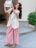 Luxe Unique Embroidered Short Sleeve Cheongsam Top Wide Leg Pants Qipao Set