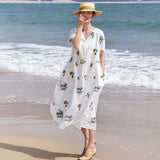 Mirabel Darling Putih Ramie Cheongsam Dress Embroidered Qipao