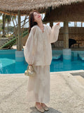 Willow Darling Lace Embroidered Cheongsam Top Skirt Qipao Set