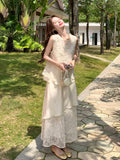 Eleonora Editorial White Lace Tank Top Skirt Qipao Set