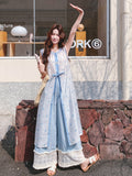 Carnation Charismatic Light Blue Lace Blouse Layered Qipao Set
