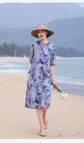 Gaun Cheongsam Qipao Satin Editorial Ramie Bercetak Kerah Diagonal