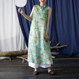 Yvette Linen Digital Print Cheongsam Dress