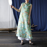 Yvette Linen Digital Print Cheongsam Dress