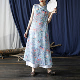 Yvette Linen Digital Print Cheongsam Dress
