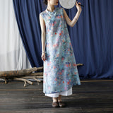 Yvette Linen Digital Print Cheongsam Dress