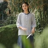 Pearl Cloud Gray Ramie Cheongsam Top