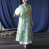 Yvette Linen Digital Print Cheongsam Dress