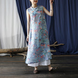 Yvette Linen Digital Print Cheongsam Dress
