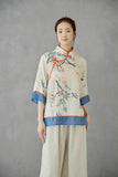 Branch Printing Ramie Cheongsam Top