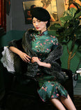 19 mome mulberry silk, floral pattern long Qipao