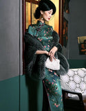 19 mome mulberry silk, floral pattern long Qipao