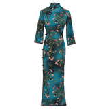 19 mome mulberry silk, floral pattern long Qipao