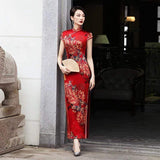 Floral pattern, 19 mome mulberry silk long Qipao with cap sleeves