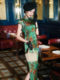 19 mome mulberry silk, floral pattern, High-end long Qipao