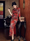 19 mome mulberry silk， floral pattern long Qipao
