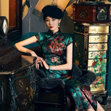 19 mome mulberry silk, floral pattern, High-end long Qipao dress