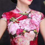 Floral pattern, 19 mome mulberry silk, short Qipao
