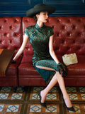 19 mome mulberry silk, Argyle pattern, Mid length, High-end silk Qipao
