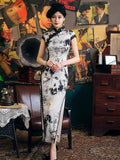 19 mome mulberry silk, Chinese ink painting, High-end long Qipao
