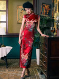 19 mome mulberry silk, floral pattern, high-end long Qipao