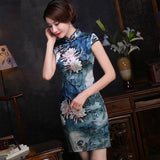Floral pattern, 19 mome mulberry silk, short Qipao