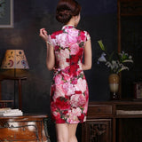 Floral pattern, 19 mome mulberry silk, short Qipao